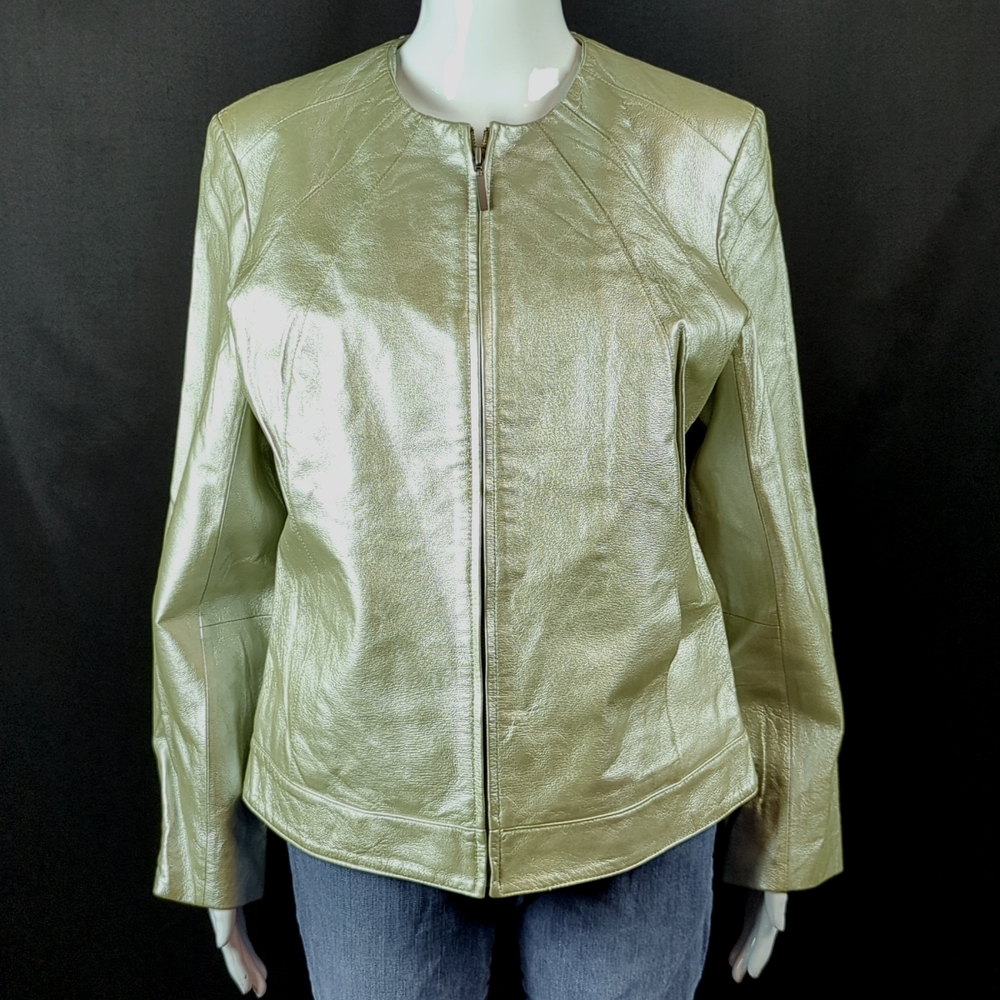 Dialogue sz Medium Genuine Leather Metallic Gold Jacket